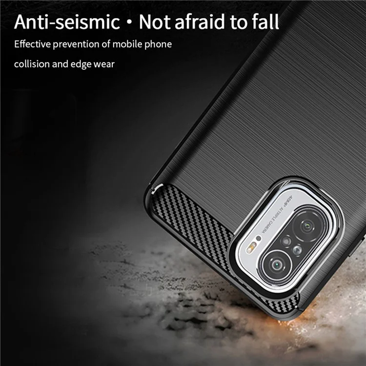 Tampa de TPU Escovada de Fibra de Carbono Mofi Para Xiaomi Redmi K40 / K40 Pro / K40 Pro+ / Poco F3 / Mi 11i - Preto
