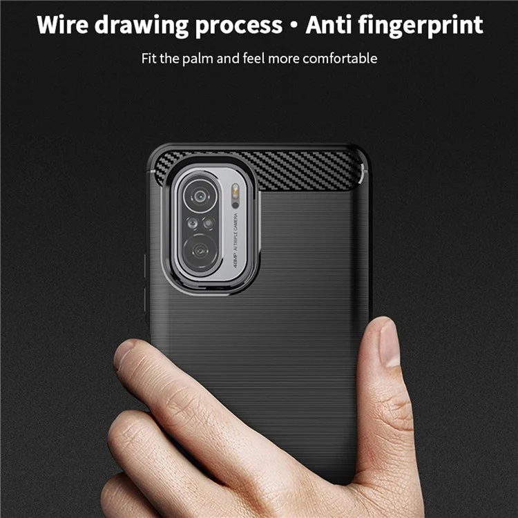 Tampa de TPU Escovada de Fibra de Carbono Mofi Para Xiaomi Redmi K40 / K40 Pro / K40 Pro+ / Poco F3 / Mi 11i - Preto