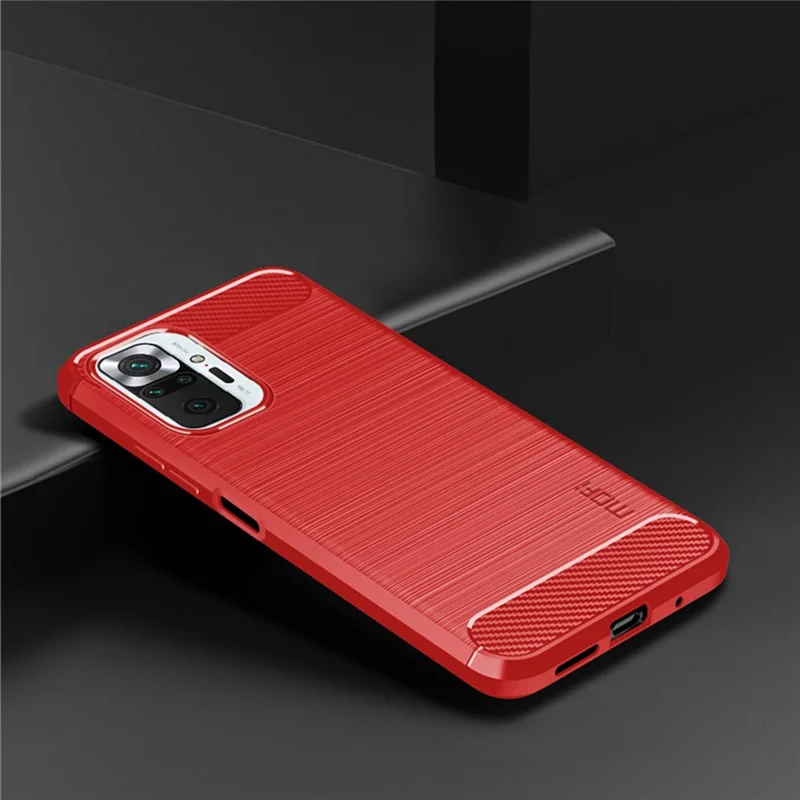 MOFI Carbon Fiber Brushed TPU Cover for Xiaomi Redmi Note 10 Pro Max / Redmi Note 10 Pro - Red