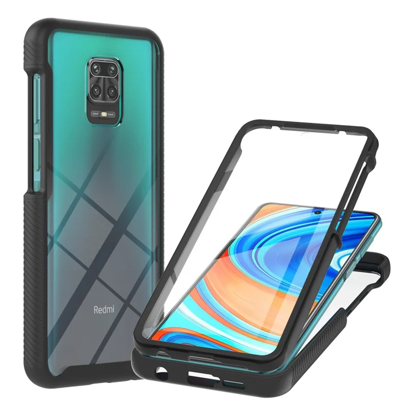 Full-Coverage Protection PC+TPU Protective Case with PET Screen Protector for Xiaomi Redmi Note 9S / Redmi Note 9 Pro / Redmi Note 9 Pro Max - Black