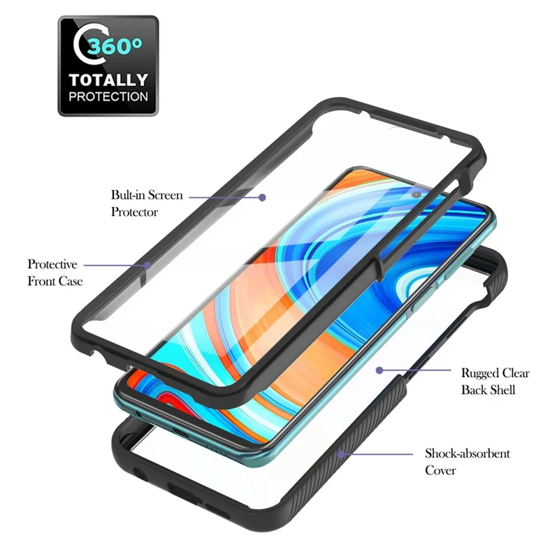 Full-Coverage Protection PC+TPU Protective Case with PET Screen Protector for Xiaomi Redmi Note 9S / Redmi Note 9 Pro / Redmi Note 9 Pro Max - Black