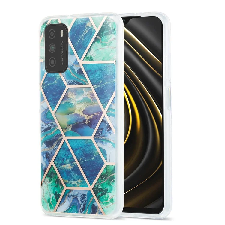 Protetor de Padrão de Mármore Plating IMD 2.0mm TPU Phone Shell Para Xiaomi Redmi Note 9 4G (Qualcomm Snapdragon 662) / Redmi 9 Power / Redmi 9t / Poco M3 - Azul Verde