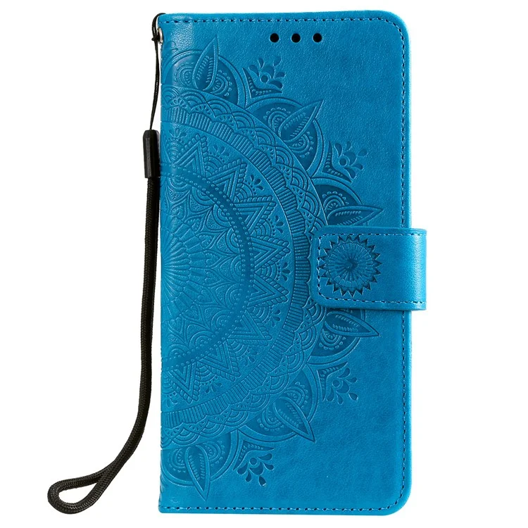 Caixa de Couro da Carteira de Flor Mandala Impressa Com Cinta Para Xiaomi Redmi K40 - Azul