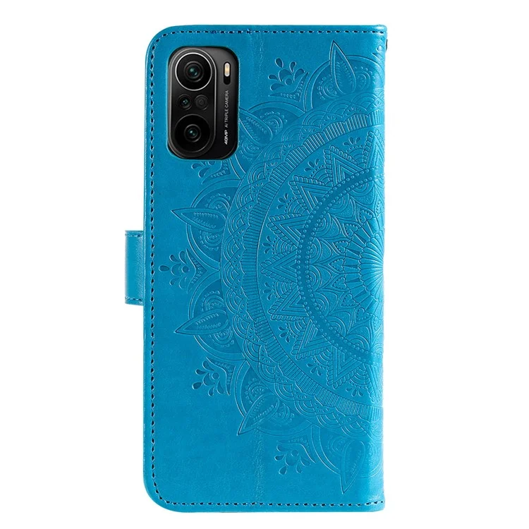 Caixa de Couro da Carteira de Flor Mandala Impressa Com Cinta Para Xiaomi Redmi K40 - Azul
