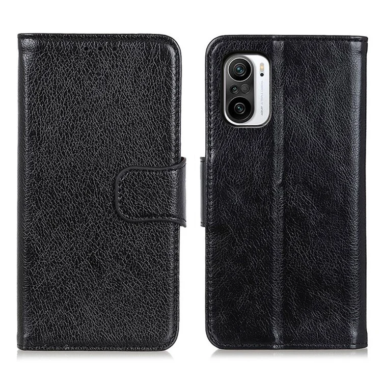 Дизайн Кошелька с Полной Защитой Nappa Texture Split Leather Stand Cover Shell Для Xiaomi Redmi K40/K40 Pro/K40 Pro+/Mi 11i/poco F3 - Черный