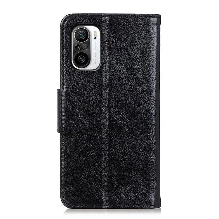 Дизайн Кошелька с Полной Защитой Nappa Texture Split Leather Stand Cover Shell Для Xiaomi Redmi K40/K40 Pro/K40 Pro+/Mi 11i/poco F3 - Черный