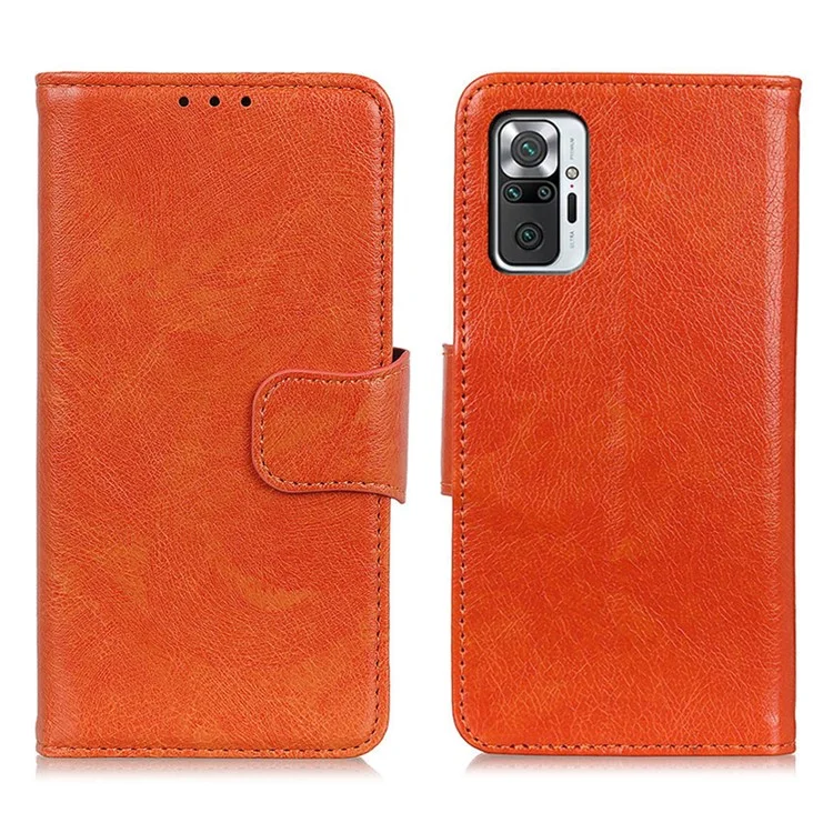 Capa de Casca de Couro de Textura Nappa Para Xiaomi Redmi Nota 10 Pro Max / Redmi Note 10 Pro - Laranja