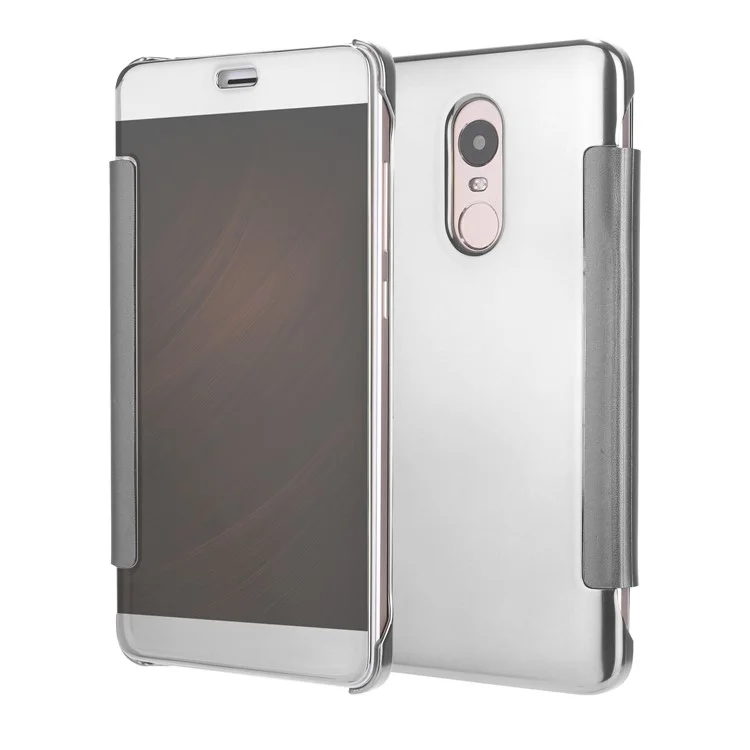 For Xiaomi Redmi Note 4 Electroplating Mirror Surface PC Leather Smart Casing Cover - Silver