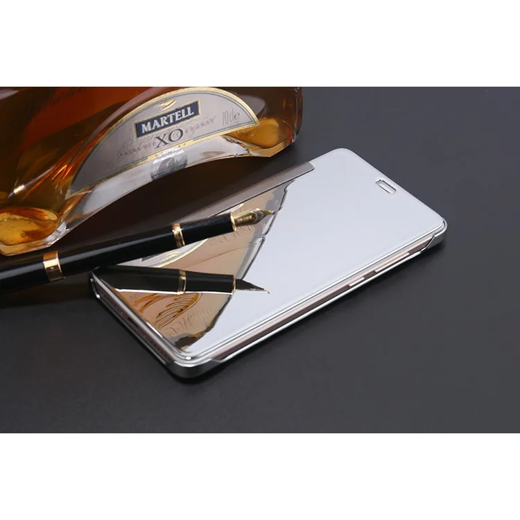 For Xiaomi Redmi Note 4 Electroplating Mirror Surface PC Leather Smart Casing Cover - Silver