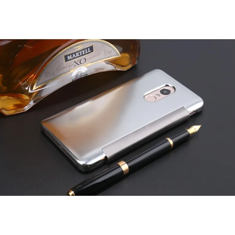 For Xiaomi Redmi Note 4 Electroplating Mirror Surface PC Leather Smart Casing Cover - Silver