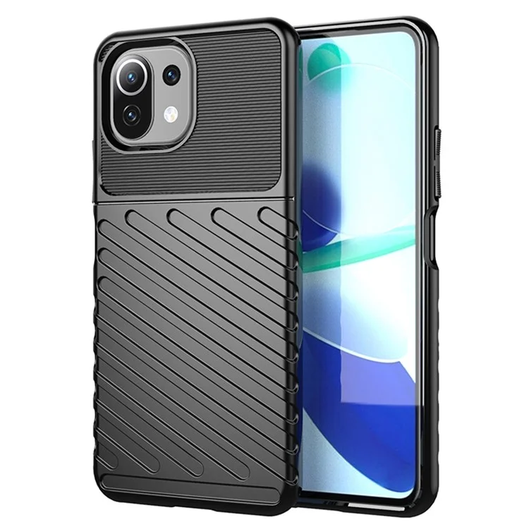 Thunder Series Twill Texture Soft TPU Case Phone Shell for Xiaomi Mi 11 Lite 4G / 5G / 11 Lite 5G NE - Black