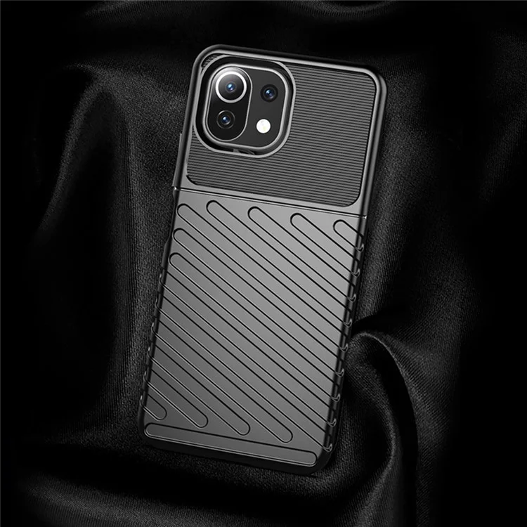 Thunder Series Twill Texture Soft TPU Case Phone Shell for Xiaomi Mi 11 Lite 4G / 5G / 11 Lite 5G NE - Black