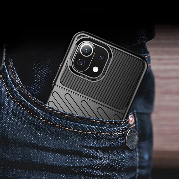 Thunder Series Twill Texture Soft TPU Case Phone Shell for Xiaomi Mi 11 Lite 4G / 5G / 11 Lite 5G NE - Black