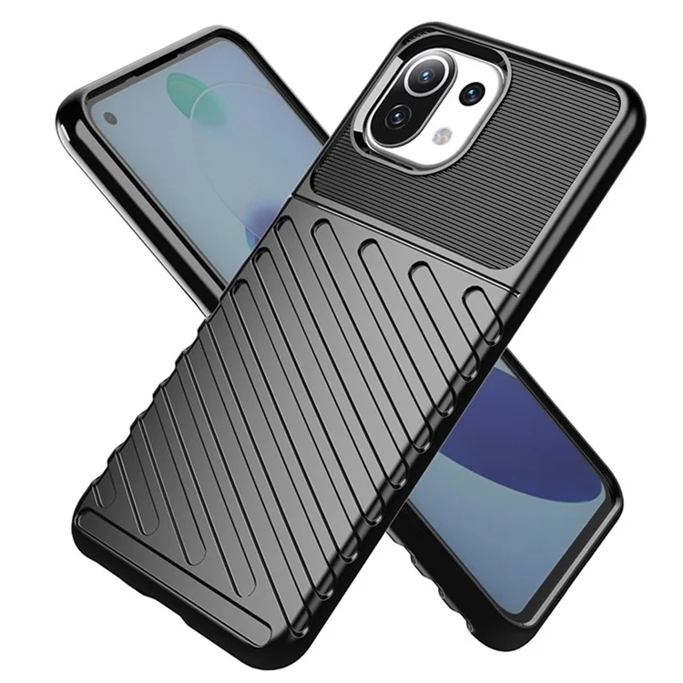 Thunder Series Twill Texture Soft TPU Case Phone Shell for Xiaomi Mi 11 Lite 4G / 5G / 11 Lite 5G NE - Black