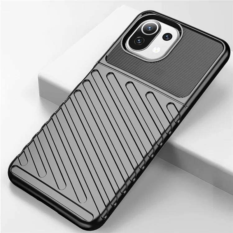 Thunder Series Twill Texture Soft TPU Case Phone Shell for Xiaomi Mi 11 Lite 4G / 5G / 11 Lite 5G NE - Black