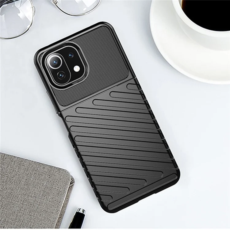 Thunder Series Twill Texture Soft TPU Case Phone Shell for Xiaomi Mi 11 Lite 4G / 5G / 11 Lite 5G NE - Black