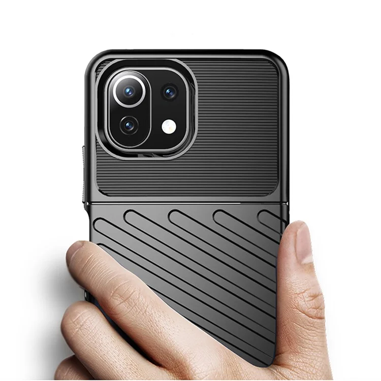 Thunder Series Twill Texture Soft TPU Case Phone Shell for Xiaomi Mi 11 Lite 4G / 5G / 11 Lite 5G NE - Black