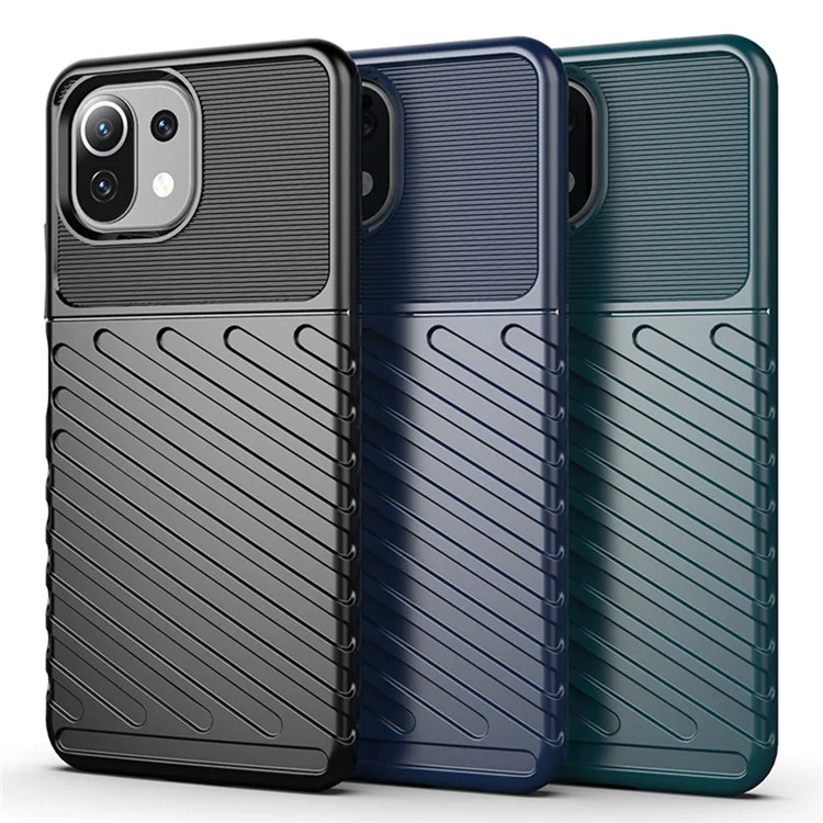 Thunder Series Twill Texture Soft TPU Case Phone Shell for Xiaomi Mi 11 Lite 4G / 5G / 11 Lite 5G NE - Black