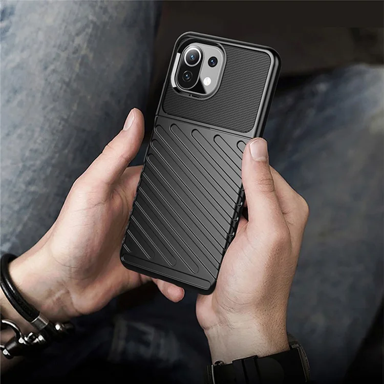Thunder Series Twill Texture Soft TPU Case Phone Shell for Xiaomi Mi 11 Lite 4G / 5G / 11 Lite 5G NE - Black