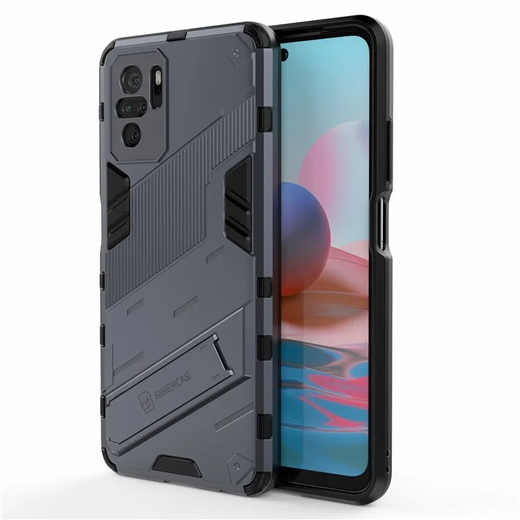 Funda Híbrida de PC + TPU con Soporte para Xiaomi Poco M5s 4G / Redmi Note 10 4G / Redmi Note 10S 4G - Gris