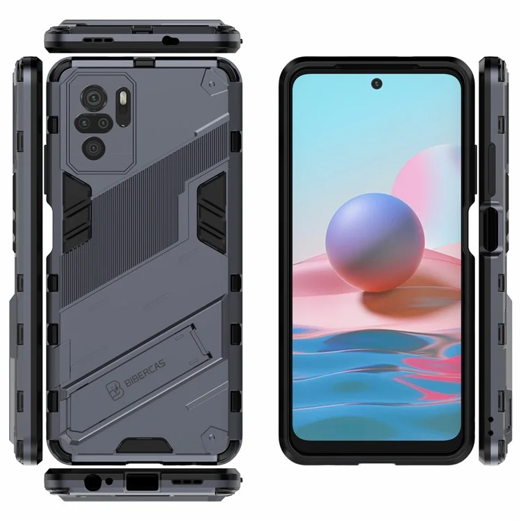 Funda Híbrida de PC + TPU con Soporte para Xiaomi Poco M5s 4G / Redmi Note 10 4G / Redmi Note 10S 4G - Gris