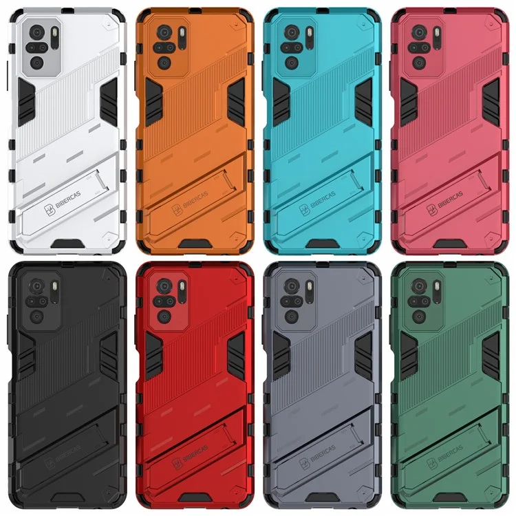 Funda Híbrida de PC + TPU con Soporte para Xiaomi Poco M5s 4G / Redmi Note 10 4G / Redmi Note 10S 4G - Gris
