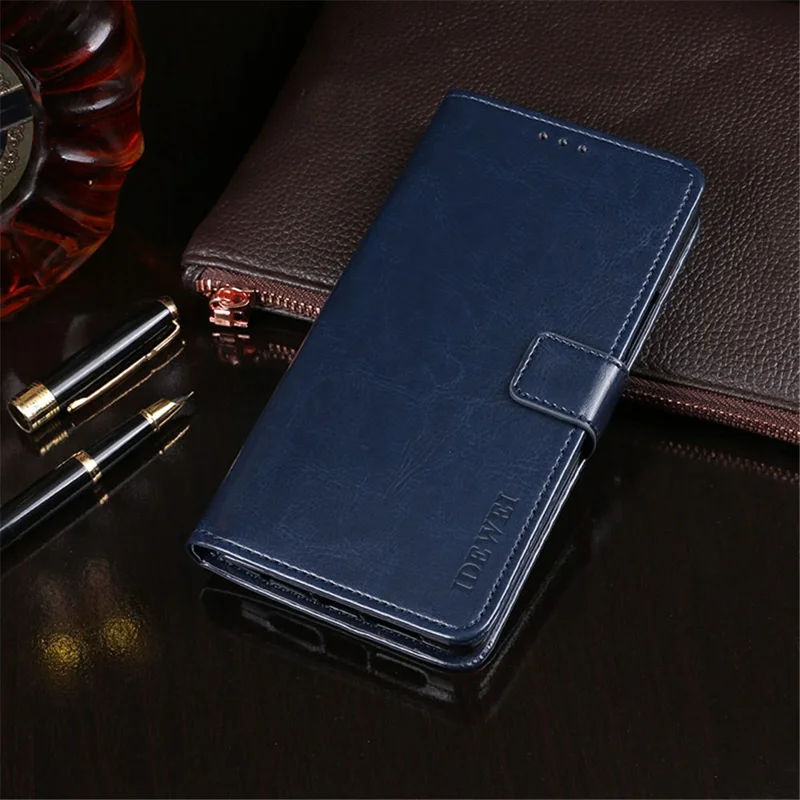 IDEWEI Crazy Horse Texture Leather Wallet Folio Flip Mobile Phone Case for Xiaomi Poco X3 Pro - Dark Blue