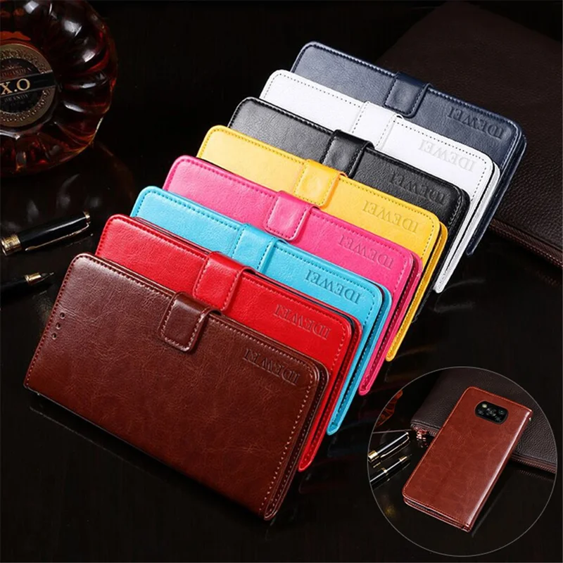IDEWEI Crazy Horse Texture Leather Wallet Folio Flip Mobile Phone Case for Xiaomi Poco X3 Pro - Sky Blue