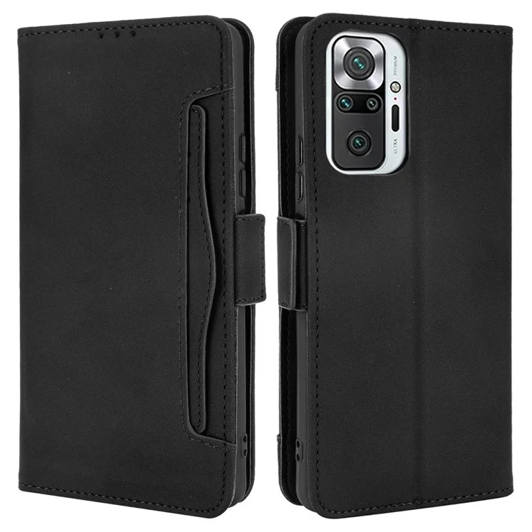 Multiple Card Slots Design Leather Wallet Case Stand for Xiaomi Redmi Note 10 Pro / Note 10 Pro Max Anti-Drop Phone Accessory - Black