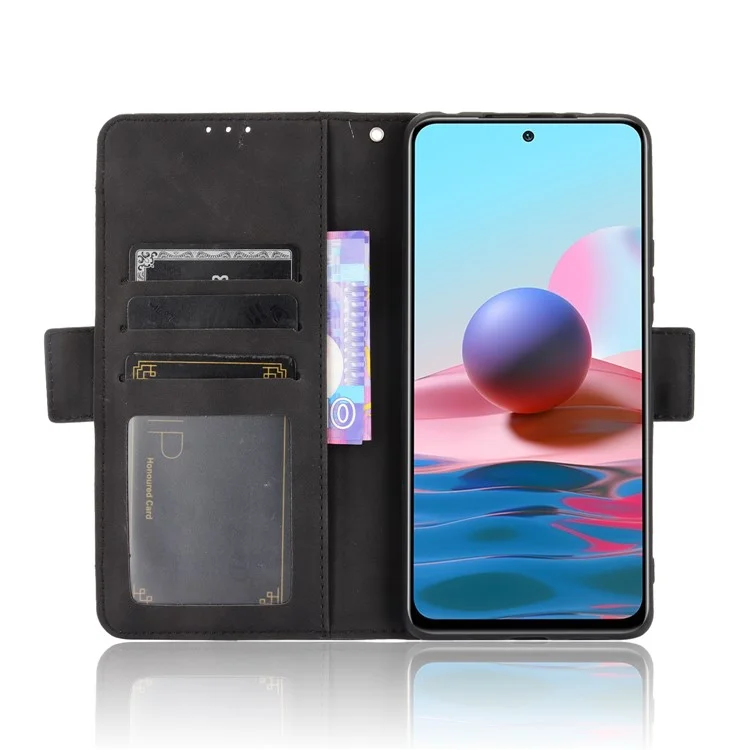 Slot Per Carte Multiple Design In Pelle Portafoglio Case Stand Per Xiaomi Redmi Nota 10 Pro / Nota 10 Pro Max Anti-Drop Telephone Accessory - Nero