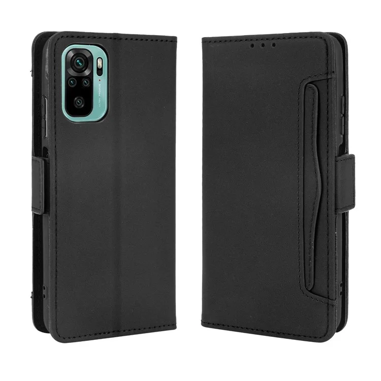 Multiple Card Slots Design Wallet Stand Leather Phone Case for Xiaomi Poco M5s 4G / Redmi Note 10 4G / Redmi Note 10S 4G - Black