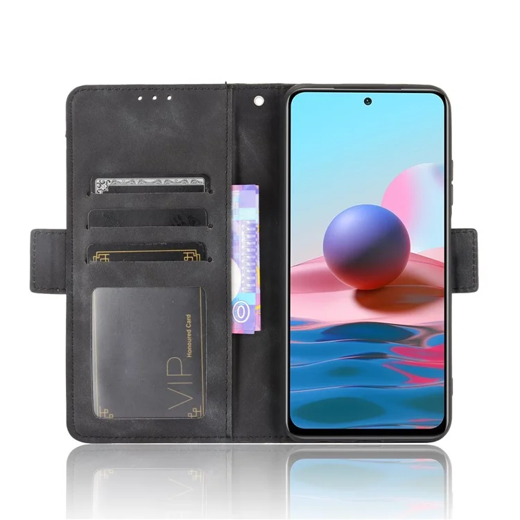Multiple Card Slots Design Wallet Stand Leather Phone Case for Xiaomi Poco M5s 4G / Redmi Note 10 4G / Redmi Note 10S 4G - Black