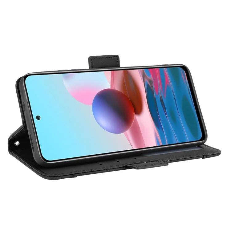 Multiple Card Slots Design Wallet Stand Leather Phone Case for Xiaomi Poco M5s 4G / Redmi Note 10 4G / Redmi Note 10S 4G - Black