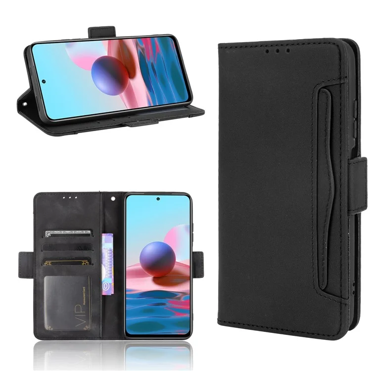 Multiple Card Slots Design Wallet Stand Leather Phone Case for Xiaomi Poco M5s 4G / Redmi Note 10 4G / Redmi Note 10S 4G - Black