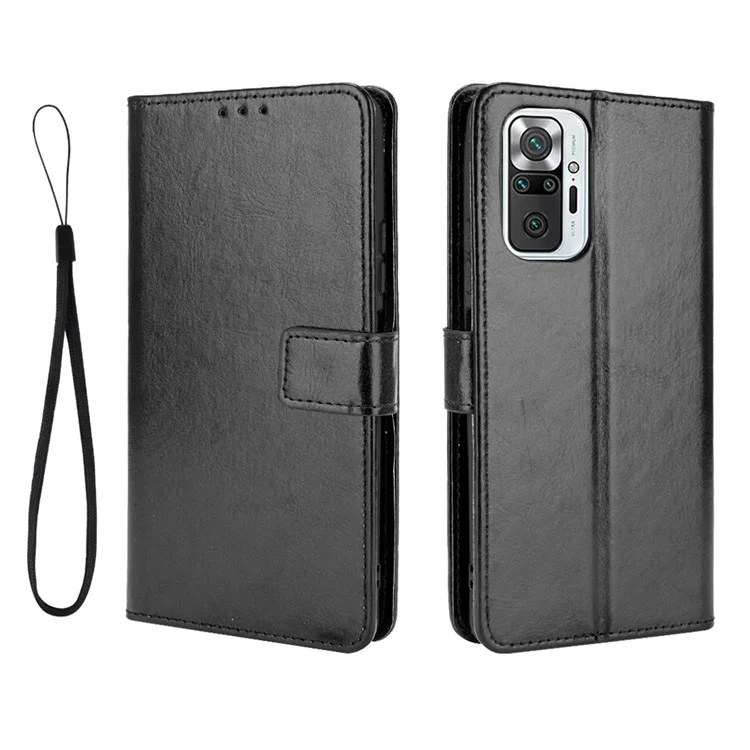 Crazy Horse Wallet Leather Stand Case for Xiaomi Redmi Note 10 Pro Max/Redmi Note 10 Pro - Black