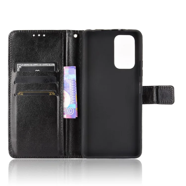 Crazy Horse Wallet Leather Stand Case for Xiaomi Redmi Note 10 Pro Max/Redmi Note 10 Pro - Black