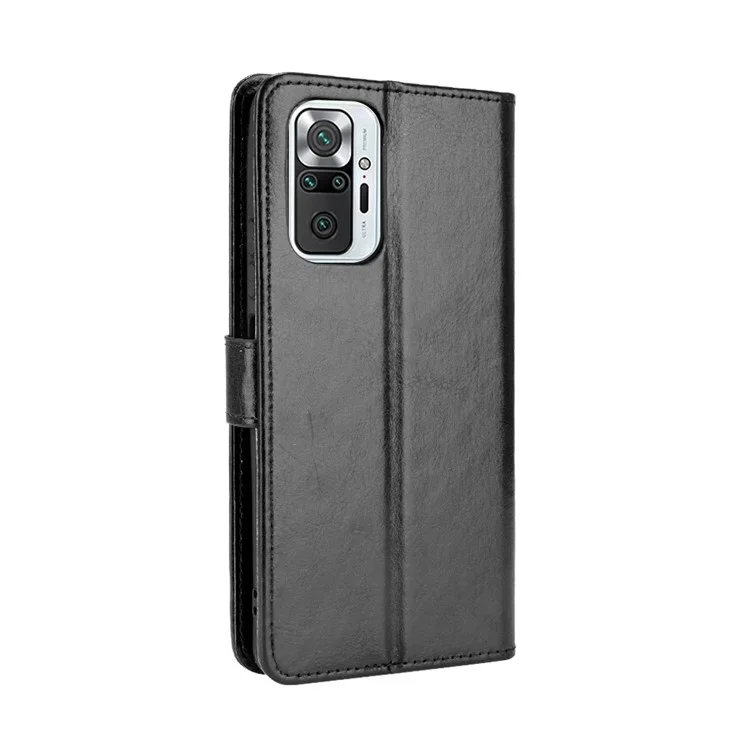 Сумасшедшая Лошадь Бумажник Из Натуральной Кожи Стенд Чехол Для Xiaomi Redmi Note 10 Pro Max/Redmi Note 10 Pro - Черный