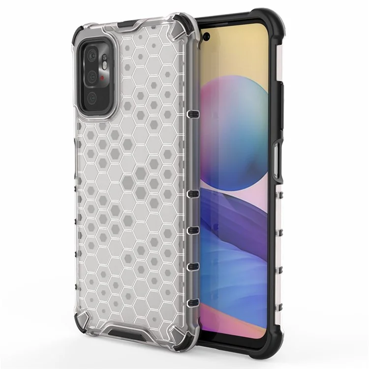Custodia per telefono in TPU e PC con motivo a nido d'ape per Xiaomi Redmi Note 10 5G/Poco M3 Pro 5G/4G - Grigio