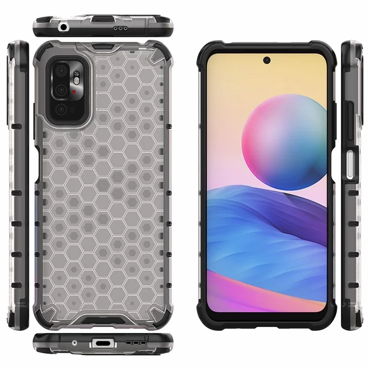 Custodia per telefono in TPU e PC con motivo a nido d'ape per Xiaomi Redmi Note 10 5G/Poco M3 Pro 5G/4G - Grigio