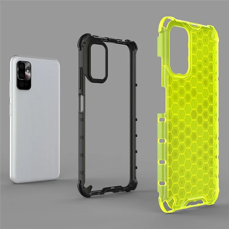 Custodia per telefono in TPU e PC con motivo a nido d'ape per Xiaomi Redmi Note 10 5G/Poco M3 Pro 5G/4G - Grigio