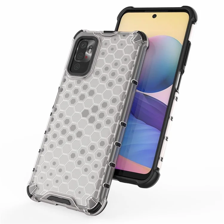 Custodia per telefono in TPU e PC con motivo a nido d'ape per Xiaomi Redmi Note 10 5G/Poco M3 Pro 5G/4G - Grigio