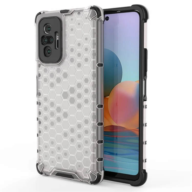 Honeycomb Pattern TPU + PC Hybrid Case for Xiaomi Redmi Note 10 Pro/Note 10 Pro Max - Grey