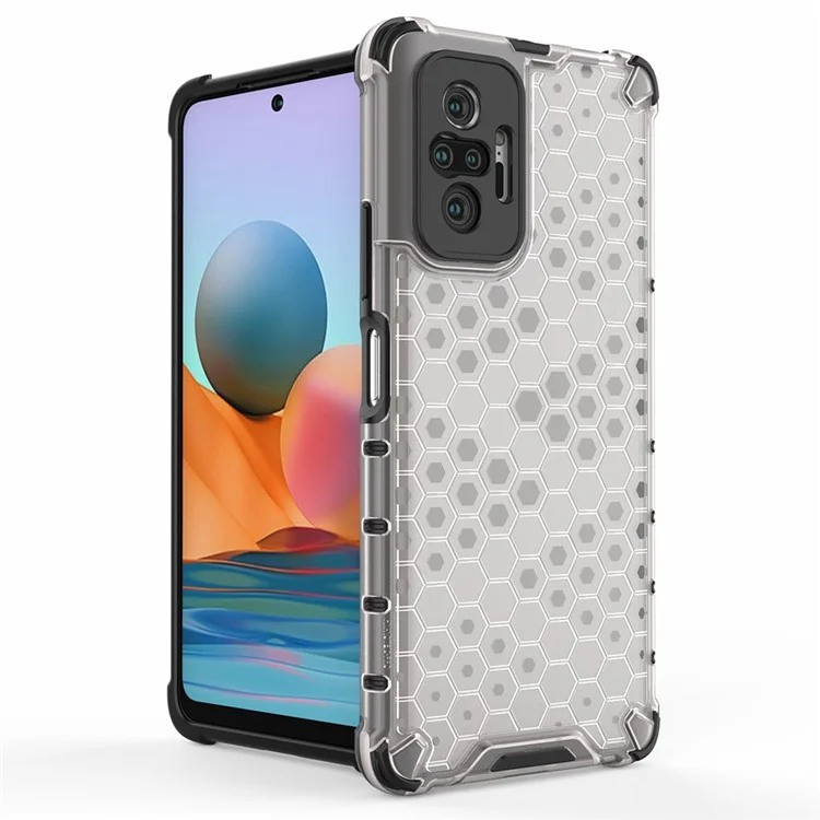 Honeycomb Pattern TPU + PC Hybrid Case for Xiaomi Redmi Note 10 Pro/Note 10 Pro Max - Grey