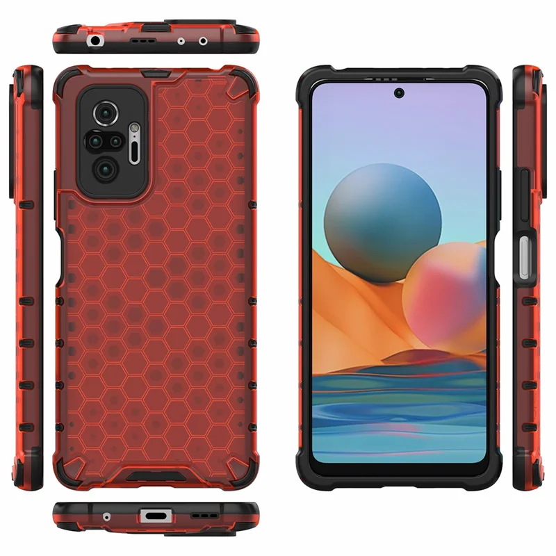 Honeycomb Pattern TPU + PC Hybrid Case for Xiaomi Redmi Note 10 Pro/Note 10 Pro Max - Red