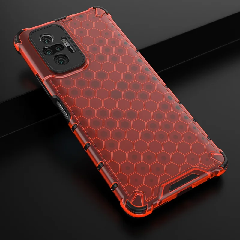 Honeycomb Pattern TPU + PC Hybrid Case for Xiaomi Redmi Note 10 Pro/Note 10 Pro Max - Red