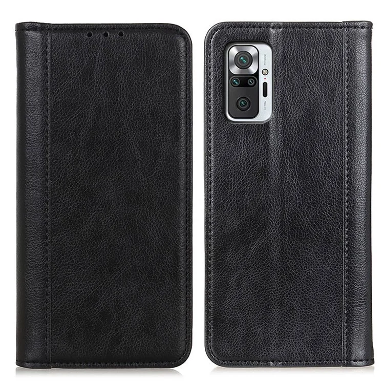 Auto-absorbed Litchi Texture Split Leather Wallet Shell for Xiaomi Redmi Note 10 Pro Max/Redmi Note 10 Pro - Black