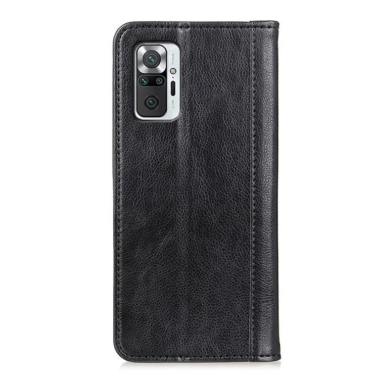 Auto-absorbed Litchi Texture Split Leather Wallet Shell for Xiaomi Redmi Note 10 Pro Max/Redmi Note 10 Pro - Black