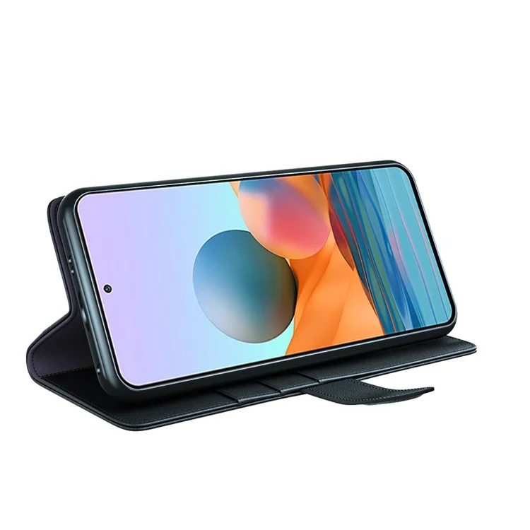 Shell de Billetera de Soporte de Cuero Genuino Para Xiaomi Redmi Note 10 Pro 4G (Global) - Negro