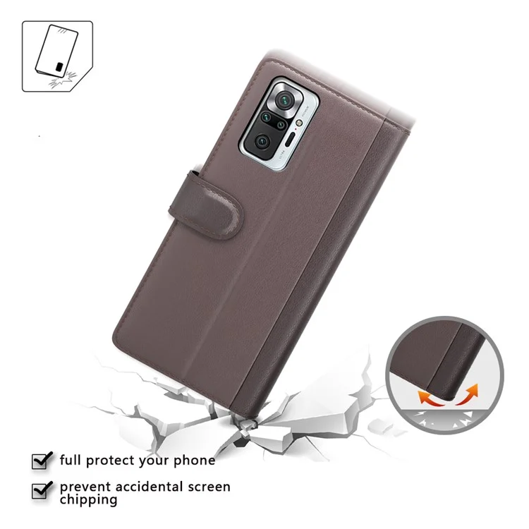 Funda de cartera de cuero genuino para Xiaomi Redmi Note 10 Pro 4G (Global) - Negro