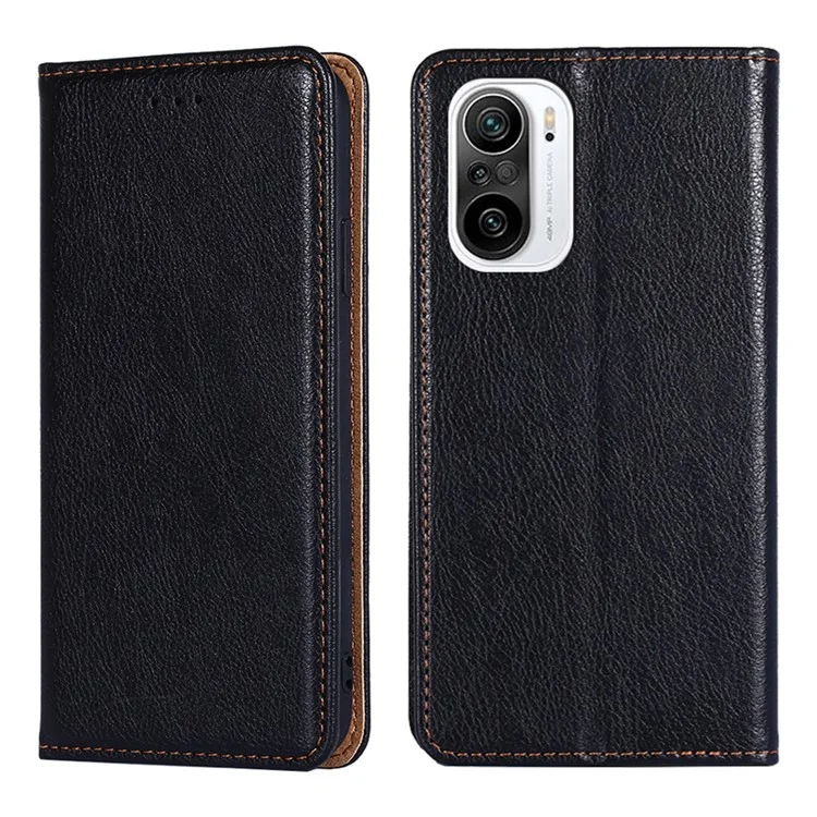 Auto-Absorbed Leather Phone Stand Case for Xiaomi Redmi K40 Pro / Redmi K40 / Poco F3 / Mi 11i - Black